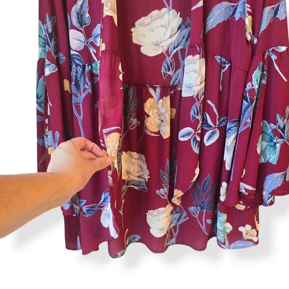 Peach Love California Floral Kimono Size L Red Open Front Cardigan Shawl Boho - Picture 2 of 7